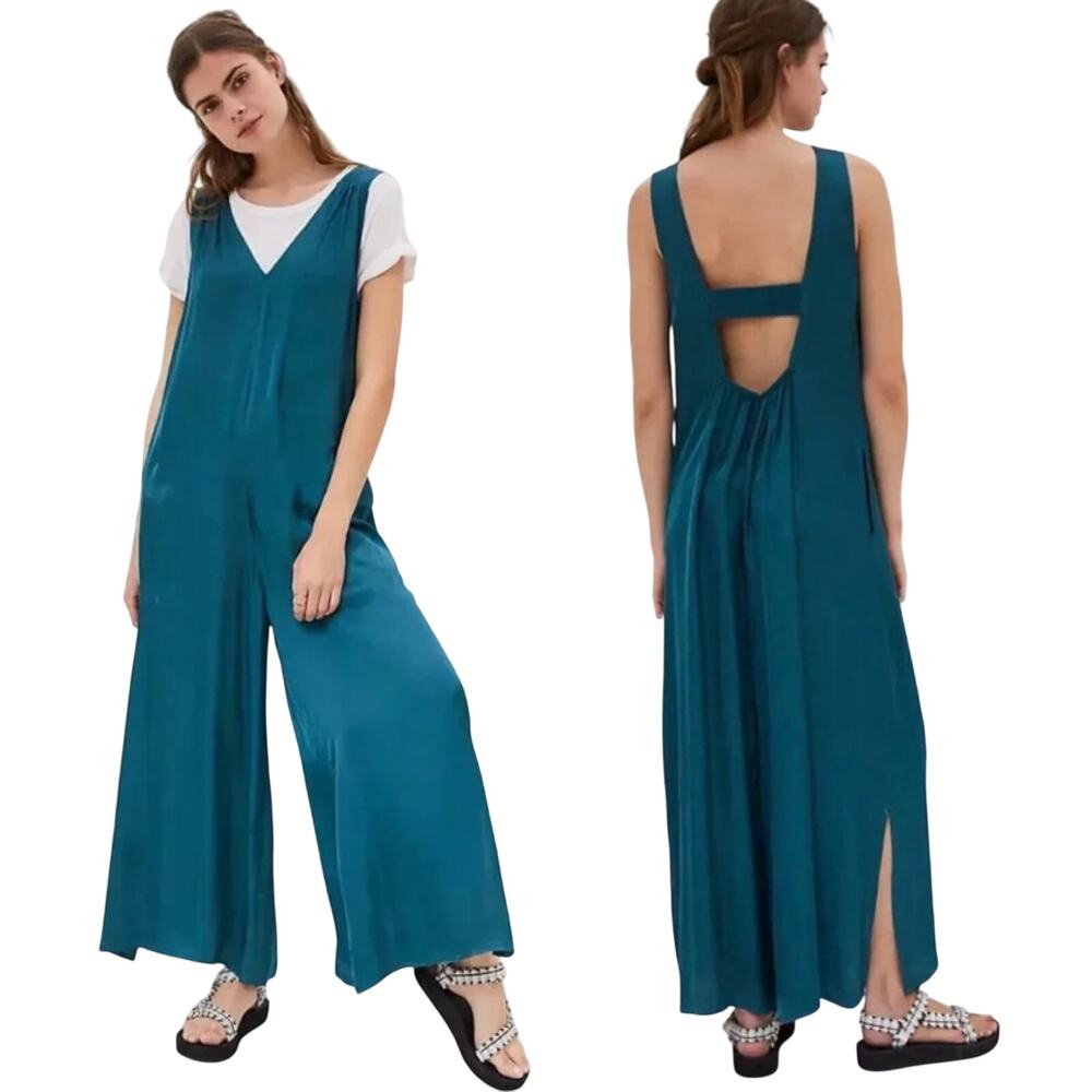 Anthropologie Juniper Jumpsuit Wide Leg Relaxed Fit Open Back Teal Womens Small